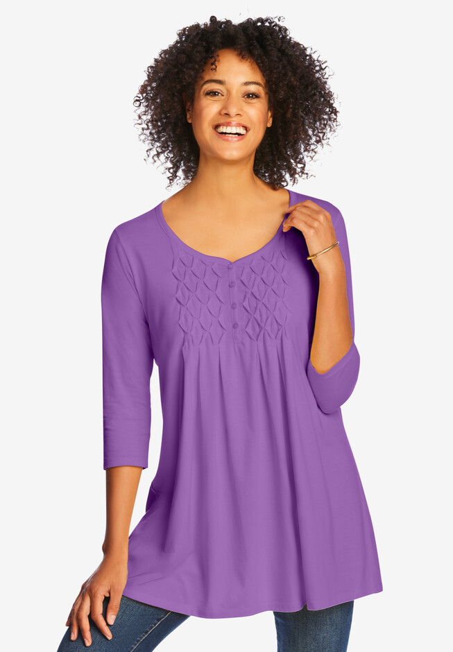 Smocked Henley Trapeze Tunic | Fullbeauty Outlet