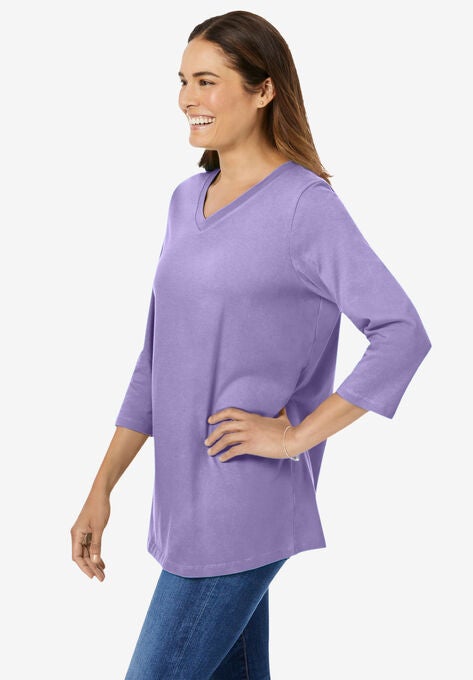 Perfect Three-Quarter Sleeve V-Neck Tee, , alternate image number null