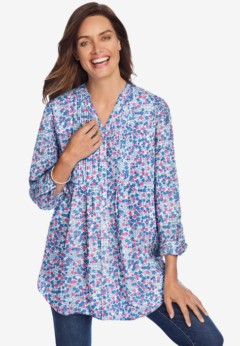 Perfect Pintuck Tunic, BLUE FLORAL, hi-res image number null