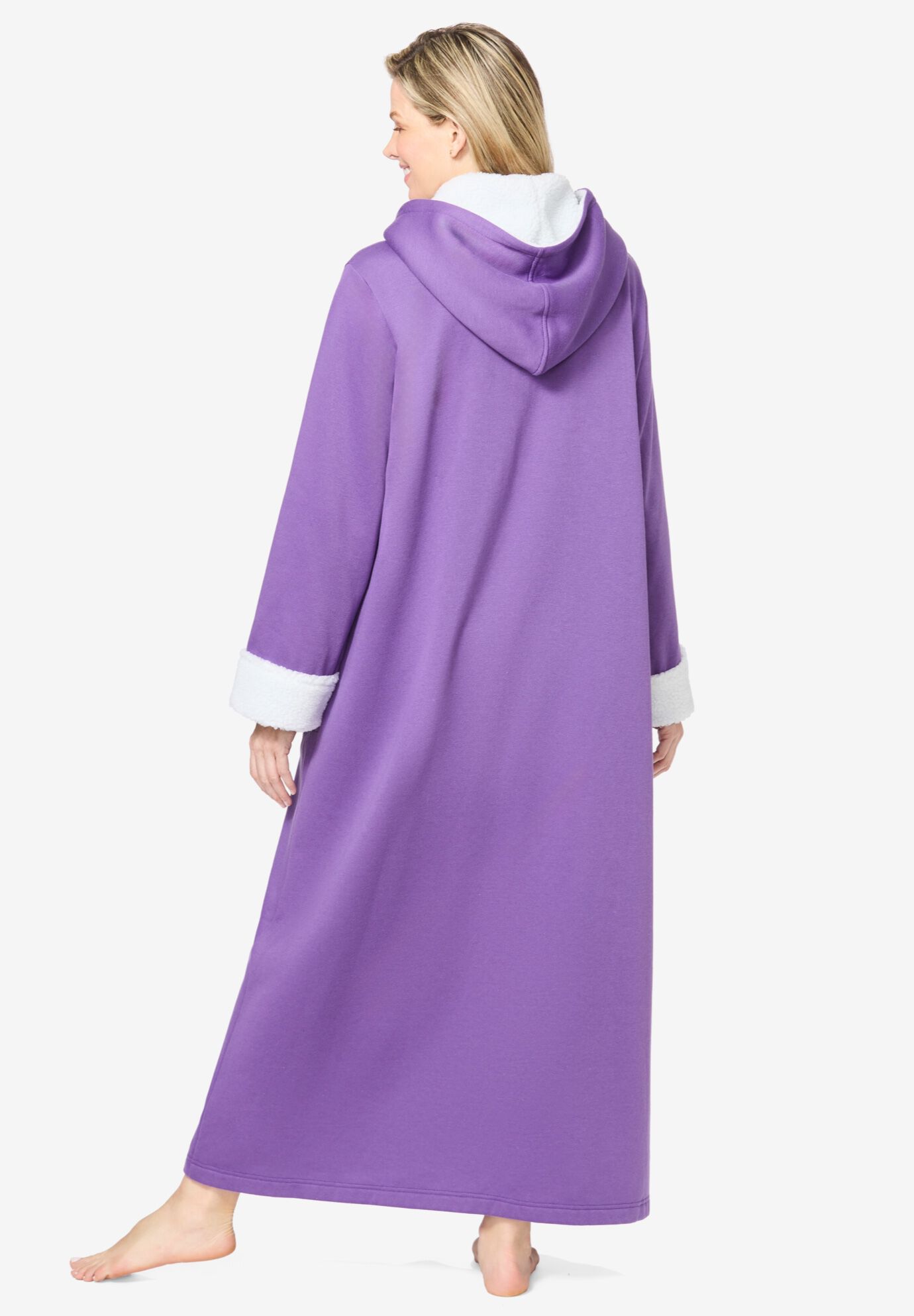 Sherpa-Lined Long Hooded Robe, PLUM BURST, on-hover image number 1