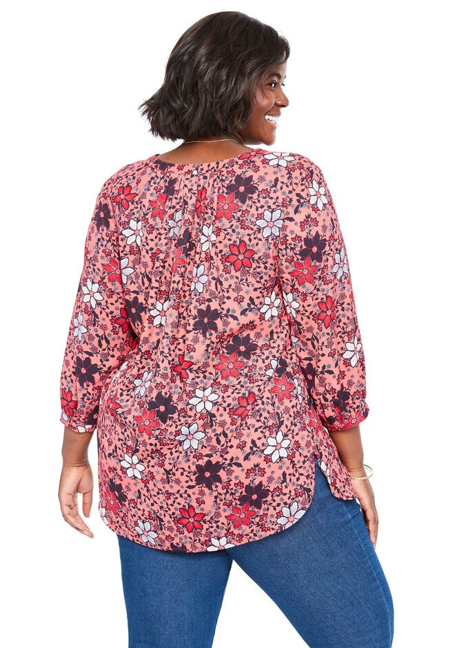 Mandarin Pleat-Back Blouse, , on-hover image number 1