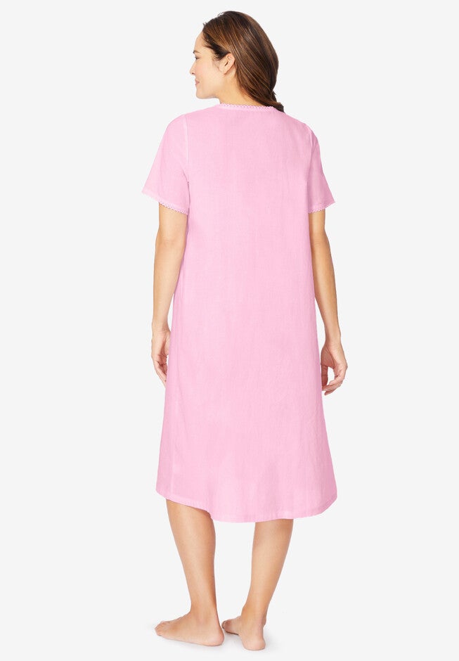 Short-Sleeve Embroidered Woven Gown, , on-hover image number 1