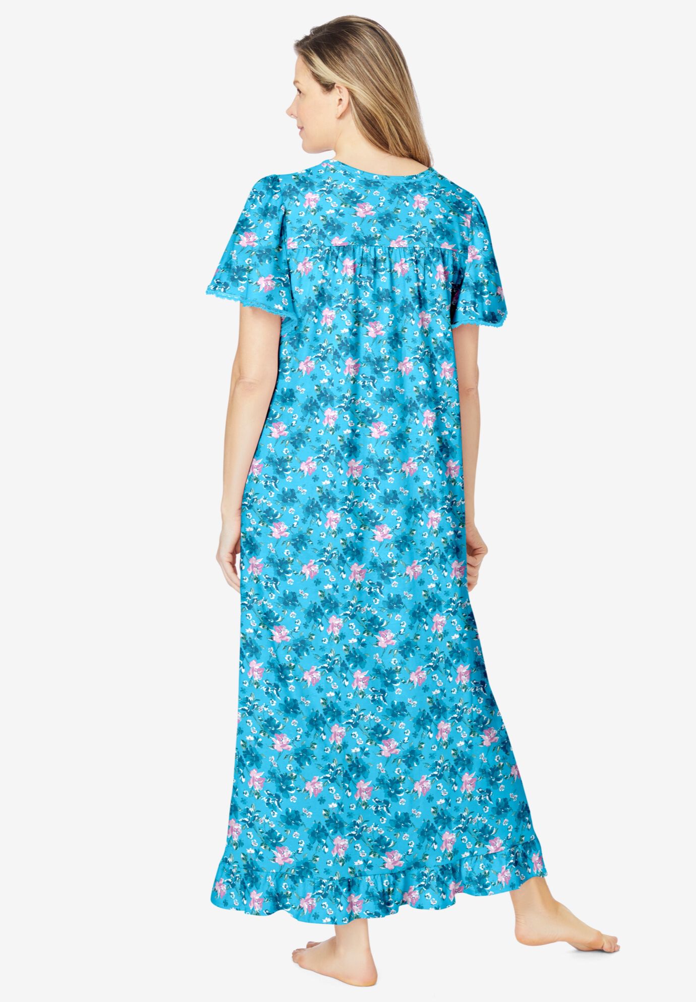 Long Floral Print Cotton Gown, FRENCH BLUE GARDEN, on-hover image number 1