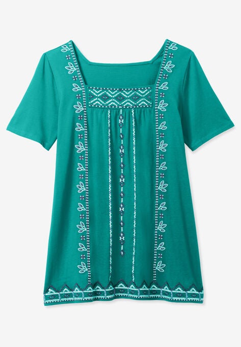 Embroidered Square Neck Tee, , alternate image number null