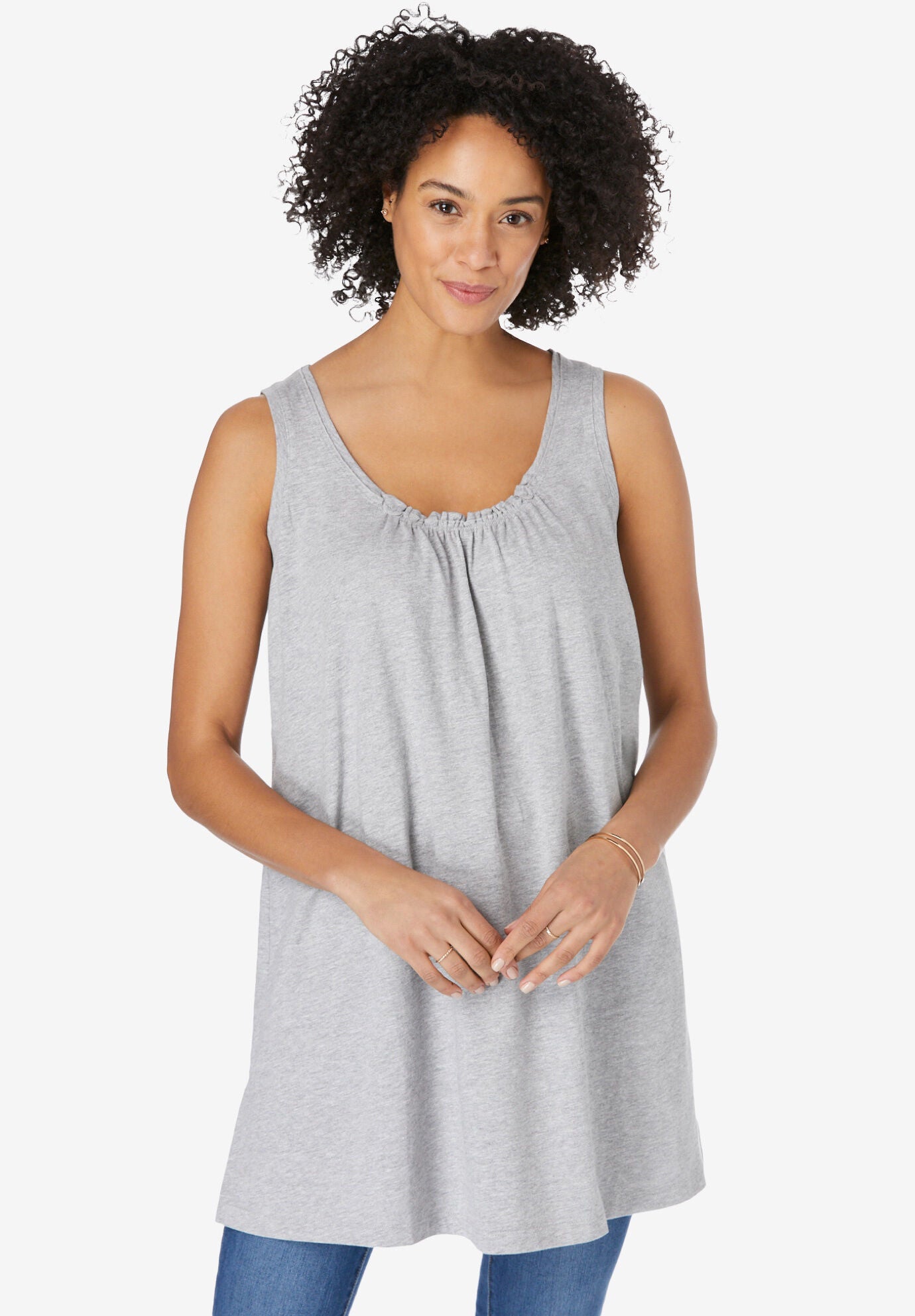 Perfect Sleeveless Shirred U-Neck Tunic, , alternate image number 4
