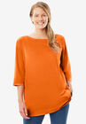 Perfect Three-Quarter Sleeve Boat-Neck Tee, GRENADINE, hi-res image number null