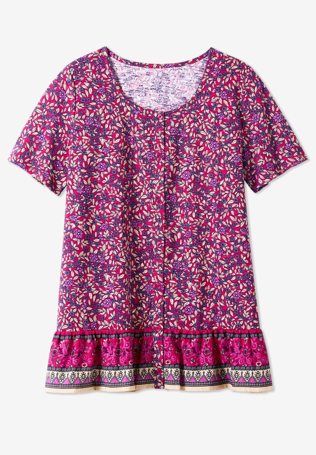 U-Neck Button Front Tee, , alternate image number 1