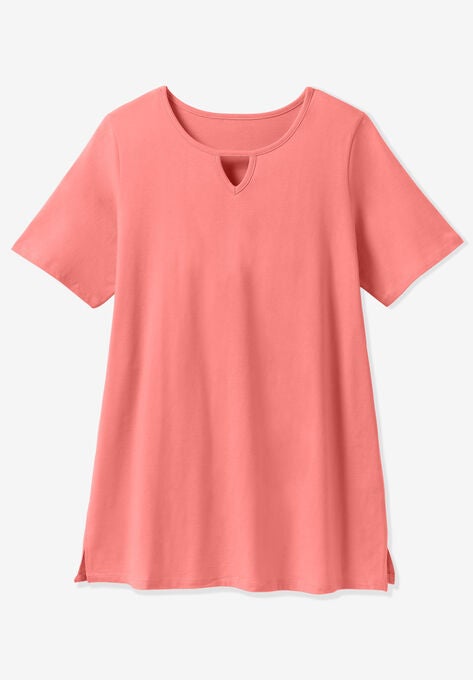 Perfect Printed Short-Sleeve Keyhole Tee, , alternate image number null