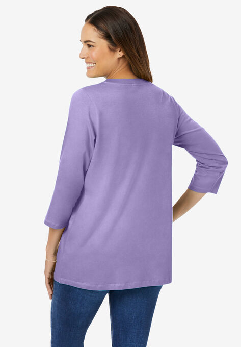 Perfect Three-Quarter Sleeve V-Neck Tee, , on-hover image number null