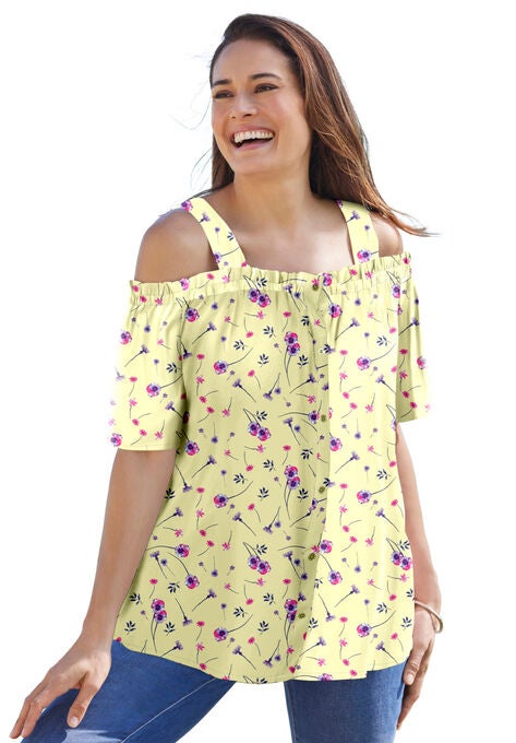 Printed Cold-Shoulder Blouse, , alternate image number null