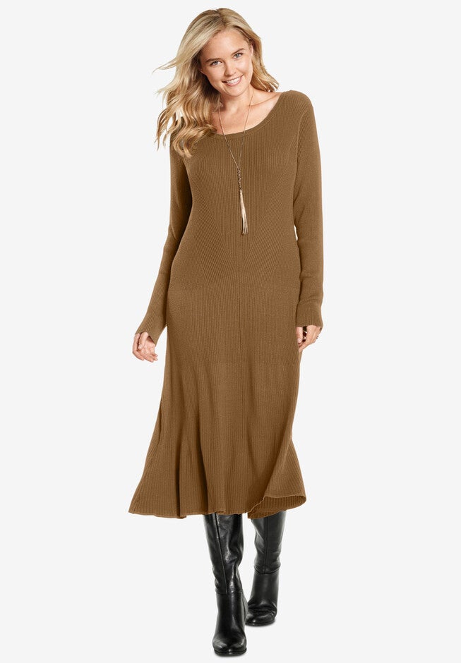Rib Knit Sweater Dress, TOFFEE, hi-res image number null