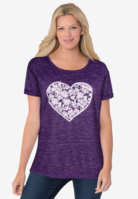 Marled Cuffed-Sleeve Tee, RADIANT PURPLE HEART PLACEMENT, hi-res image number null