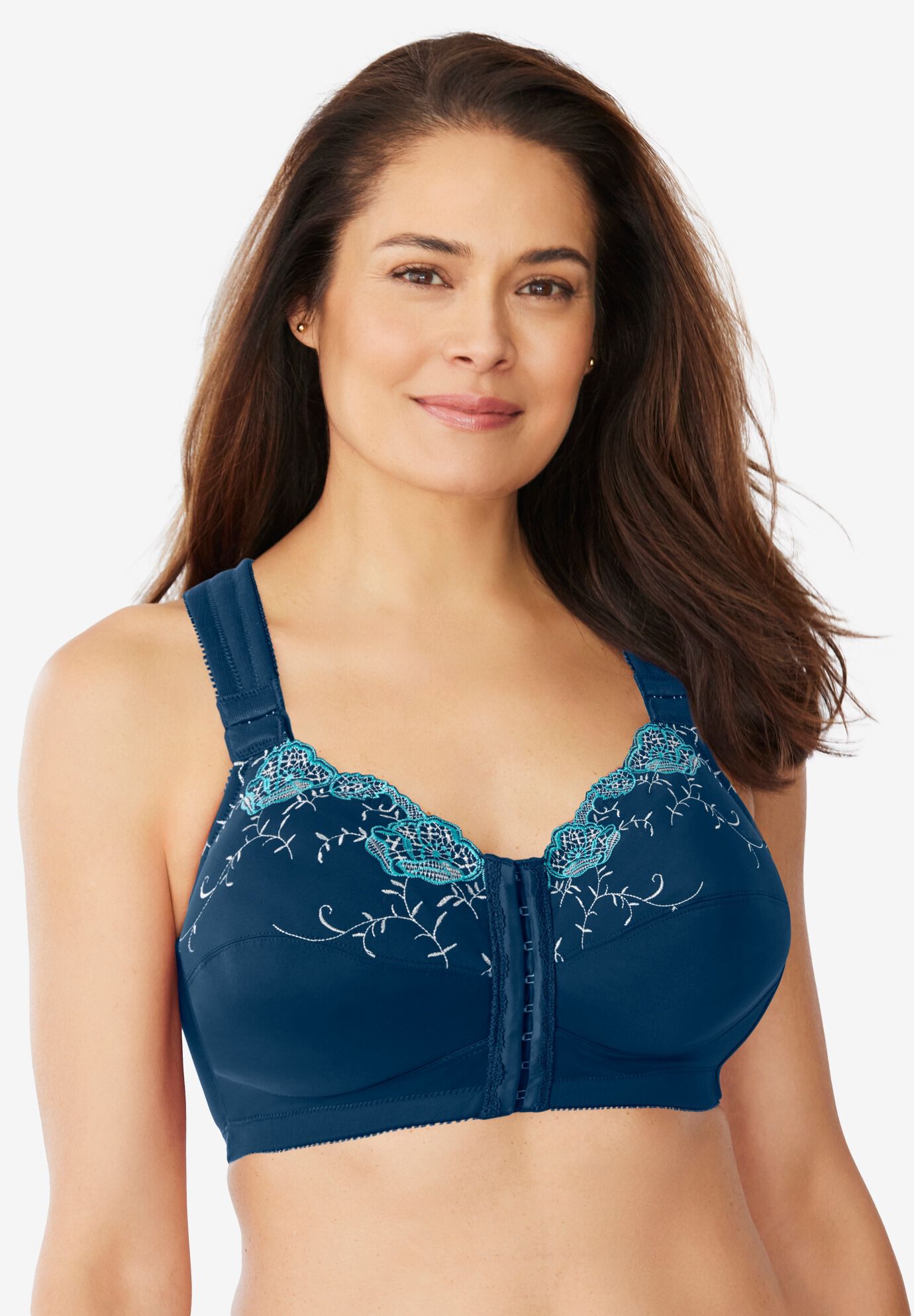 Front-Close Embroidered Wireless Posture Bra, , alternate image number 3