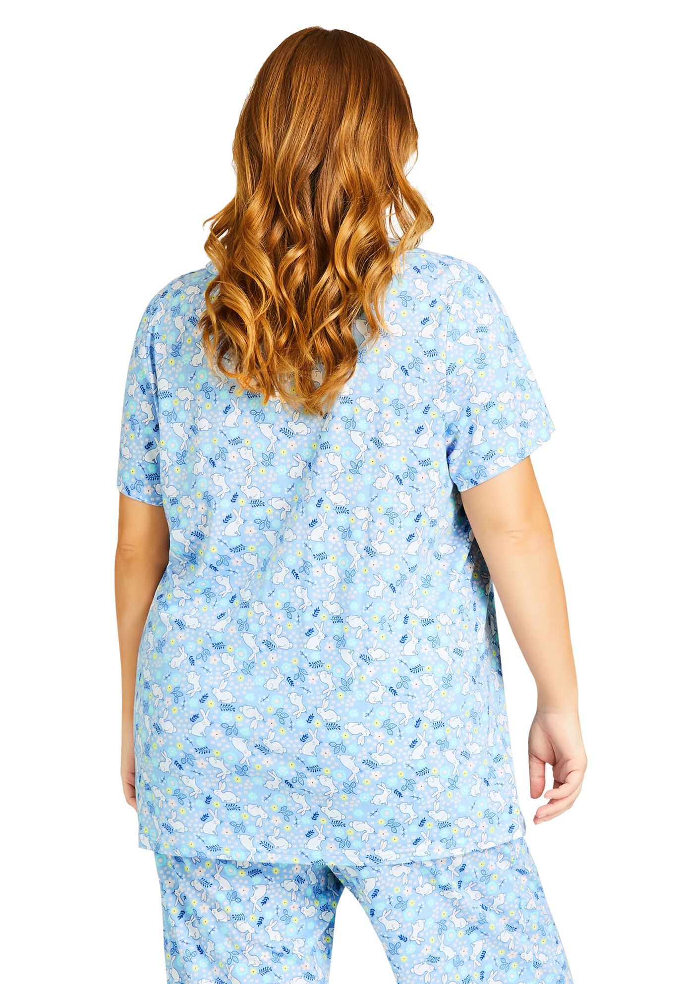 Bunny Button Up Sleep Top, BUNNY PRINT, alternate image number 4