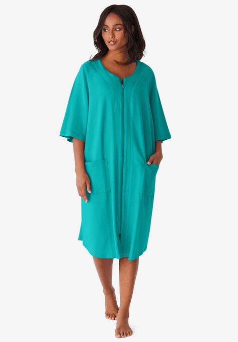 Short French Terry Zip-Front Robe, , hi-res image number null