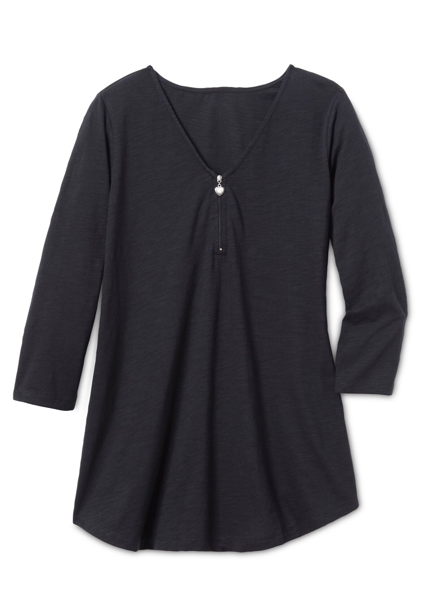 Three-Quarter Sleeve Zipper Tunic, BLACK, on-hover image number 1