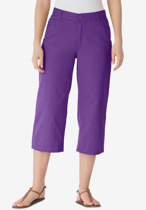 Back-Elastic Waist Perfect Capri Jean, PURPLE ORCHID, hi-res image number null