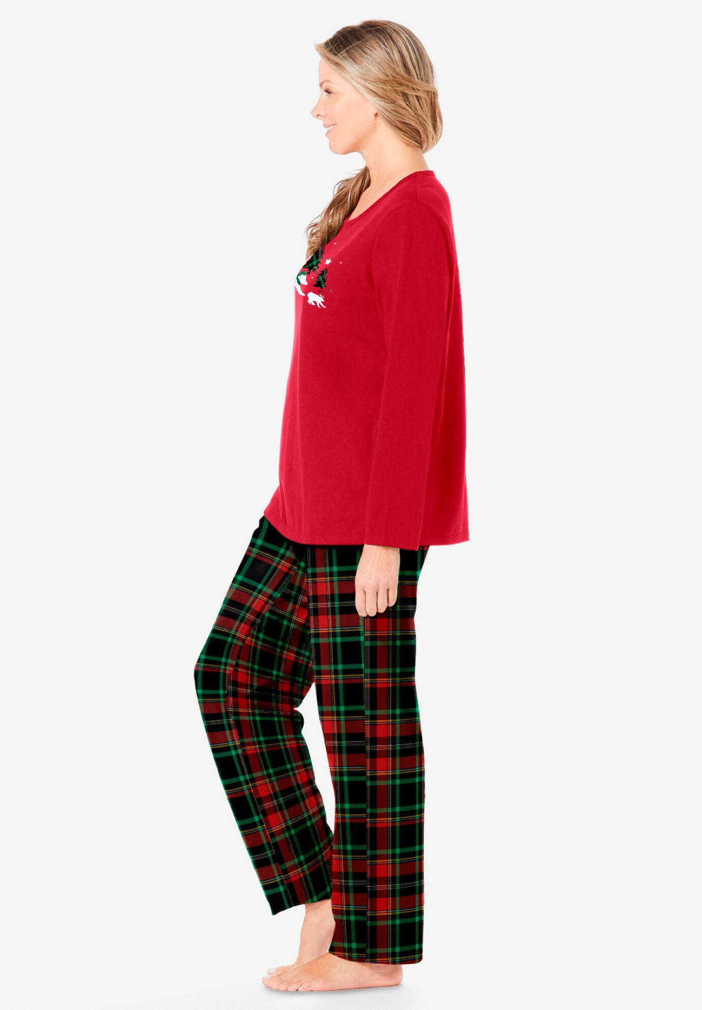 Long Sleeve Knit PJ Set, CLASSIC RED PLAID, alternate image number 2