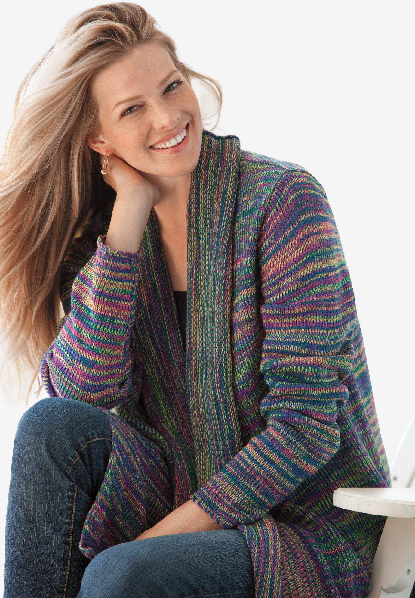 Multi Marled Cardigan Sweater, ULTRA BLUE SPACE DYE, hi-res image number 0