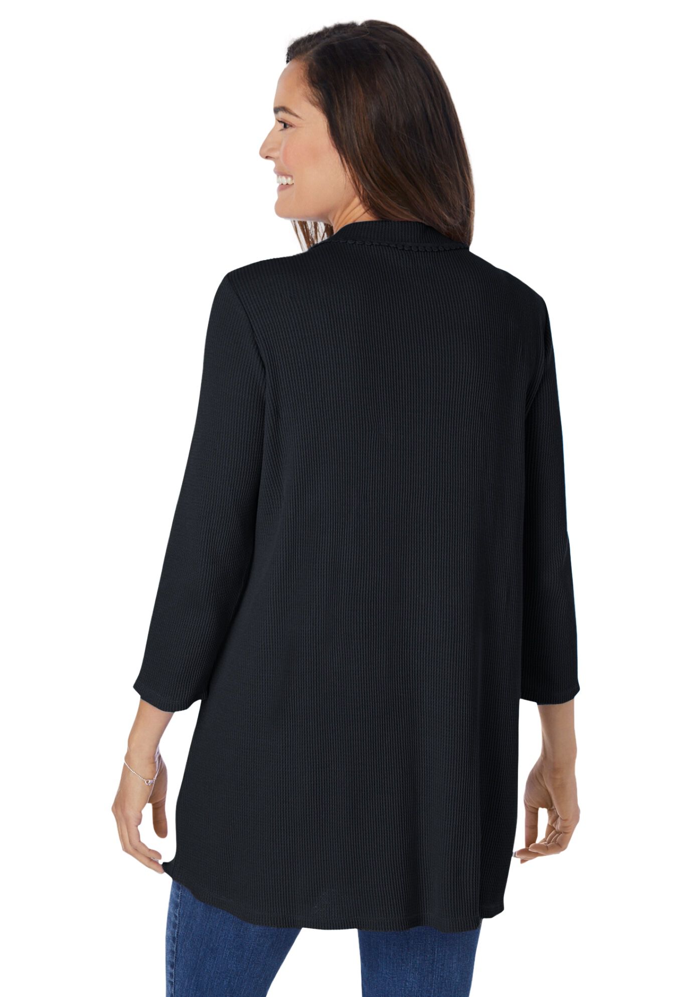 Thermal Button-Front Tunic, BLACK, on-hover image number 1