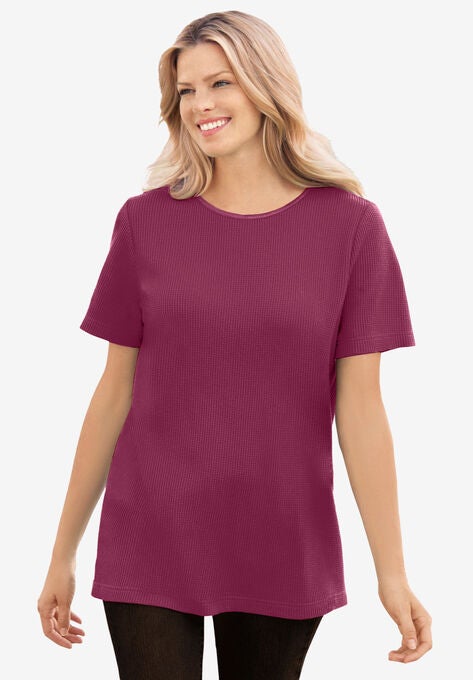 Thermal Short-Sleeve Satin-Trim Tee, DEEP CLARET, hi-res image number null