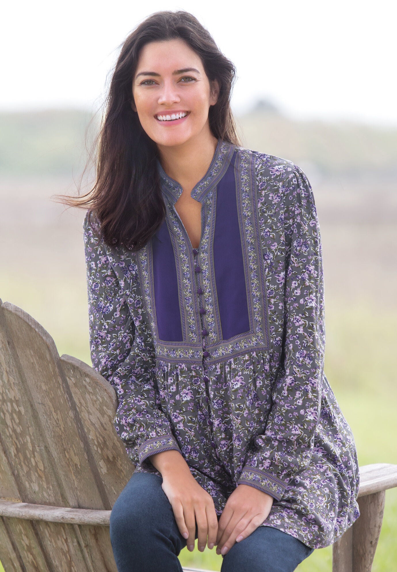 Button-Front Mixed Print Tunic, , alternate image number 4
