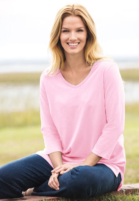 Perfect Three-Quarter Sleeve V-Neck Tunic, , alternate image number null