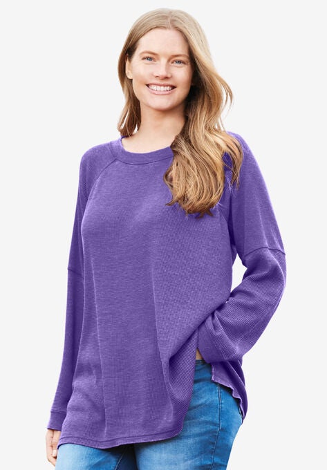 Washed Thermal Raglan Sweatshirt, PETAL PURPLE, hi-res image number null