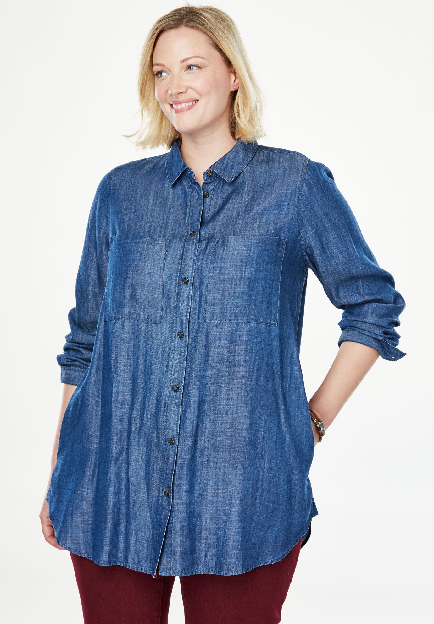 denim button up tunic