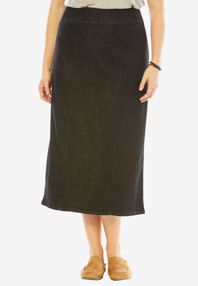 Smooth Waist A-Line Denim Skirt, BLACK DENIM, hi-res image number null