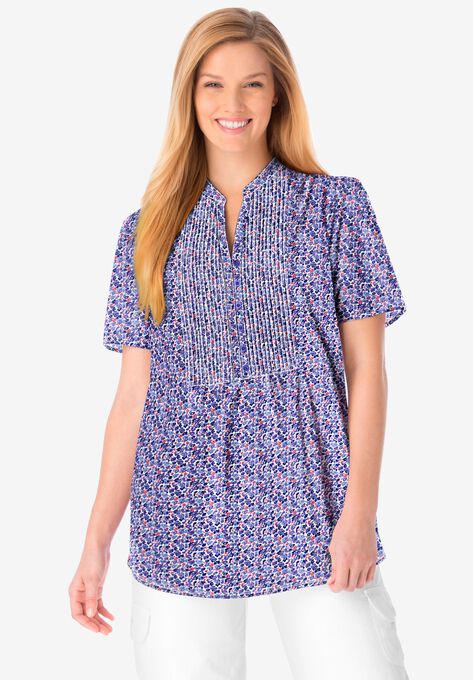 Pintucked Half-Button Tunic, , hi-res image number null