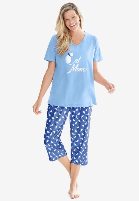 2-Piece Capri PJ Set , CORNFLOWER BLUE CAT, hi-res image number null