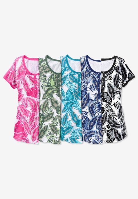 Banana leaf print Henley shirt in soft knit, , alternate image number null