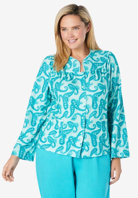 Waffle Knit Short Robe, PALE OCEAN PAISLEY, hi-res image number null