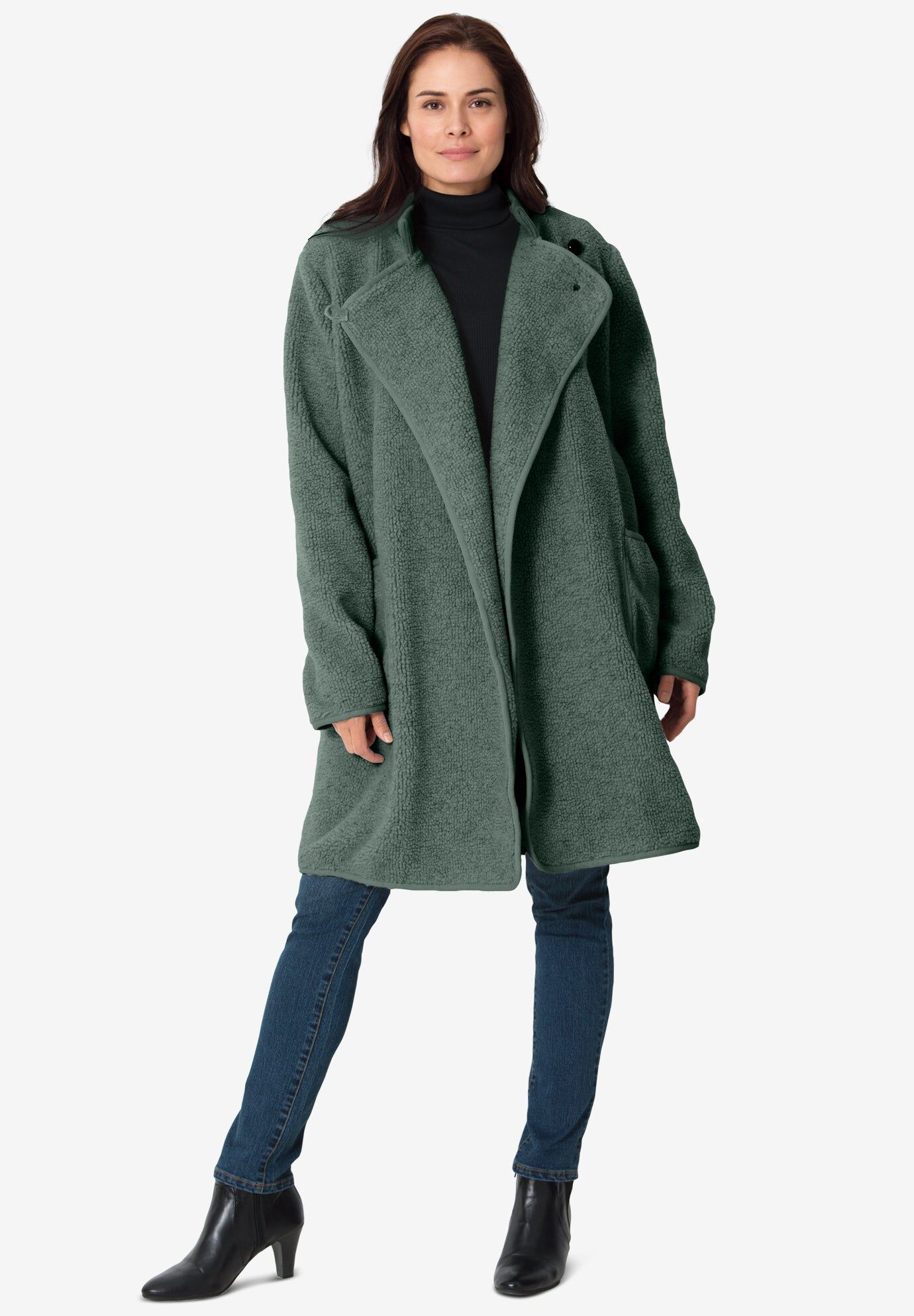 Rib Knit Collar Berber Jacket, PINE, hi-res image number 0