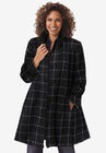 Fleece Swing Funnel-Neck Coat, BLACK WINDOWPANE PLAID, hi-res image number null