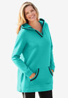 Hooded Fleece V-Neck Tunic, AQUAMARINE, hi-res image number null