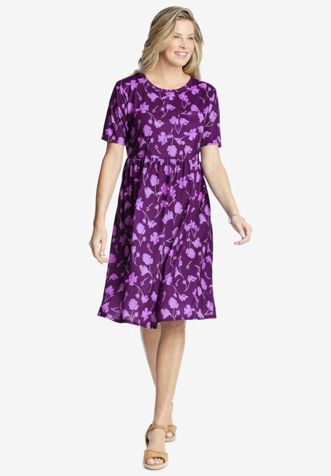 Empire Waist Tee Dress, PLUM PURPLE FALLING FLOWER, hi-res image number null