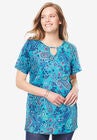 Perfect Printed Short-Sleeve Keyhole Tee, , alternate image number null