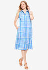 Sleeveless Seersucker Shirtdress, FRENCH BLUE PLAID, hi-res image number null