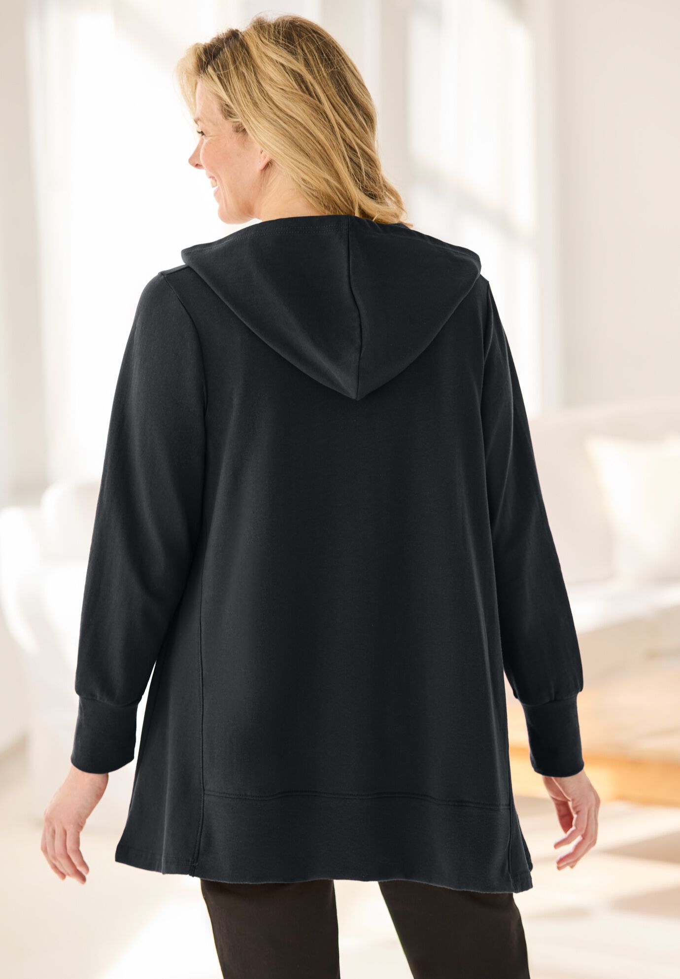 Snap Hoodie Pocket Sweatshirt, BLACK, on-hover image number 1