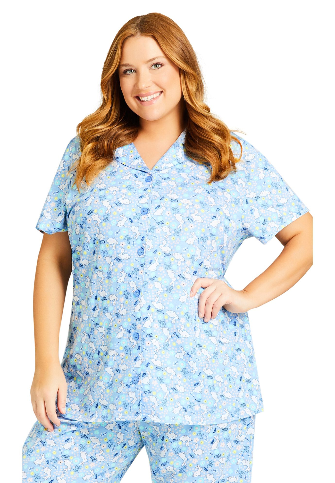 Bunny Button Up Sleep Top, BUNNY PRINT, alternate image number 3