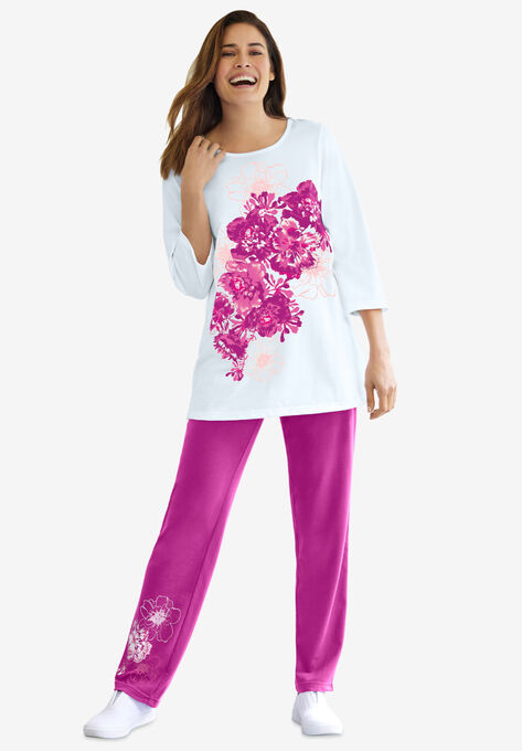 Floral Tee and Pant Set, RASPBERRY FLORAL PLACEMENT, hi-res image number null