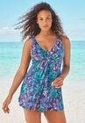 Twist-Front Swim Dress, TONAL PALM, hi-res image number null