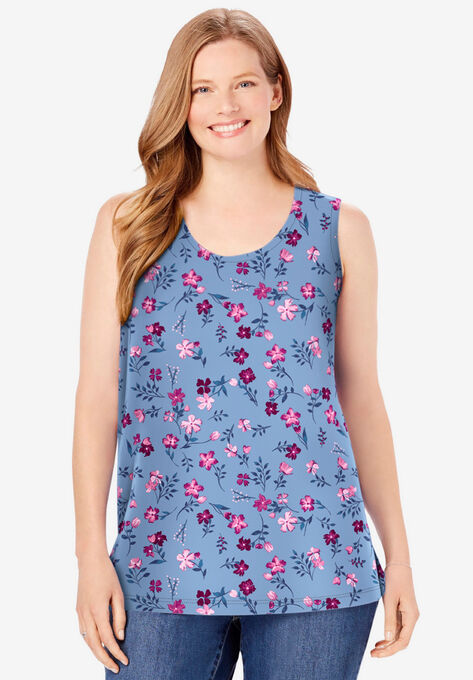 Perfect Printed Scoop-Neck Tank, FRENCH BLUE PRETTY FLORAL, hi-res image number null