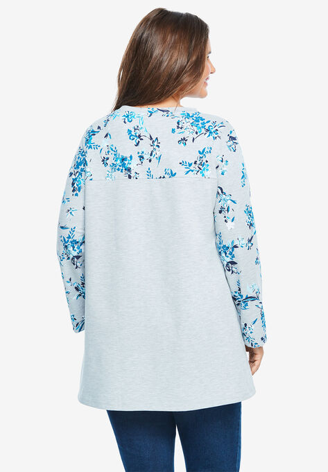 Printed Yoke French Terry Sweatshirt, , on-hover image number null