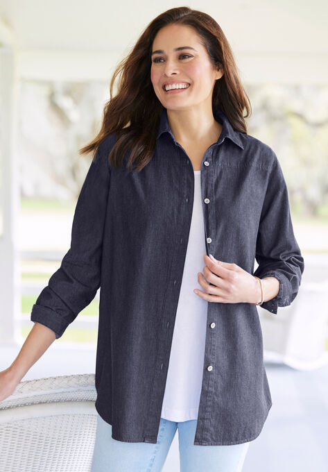 classic long-sleeve denim shirt, , on-hover image number null