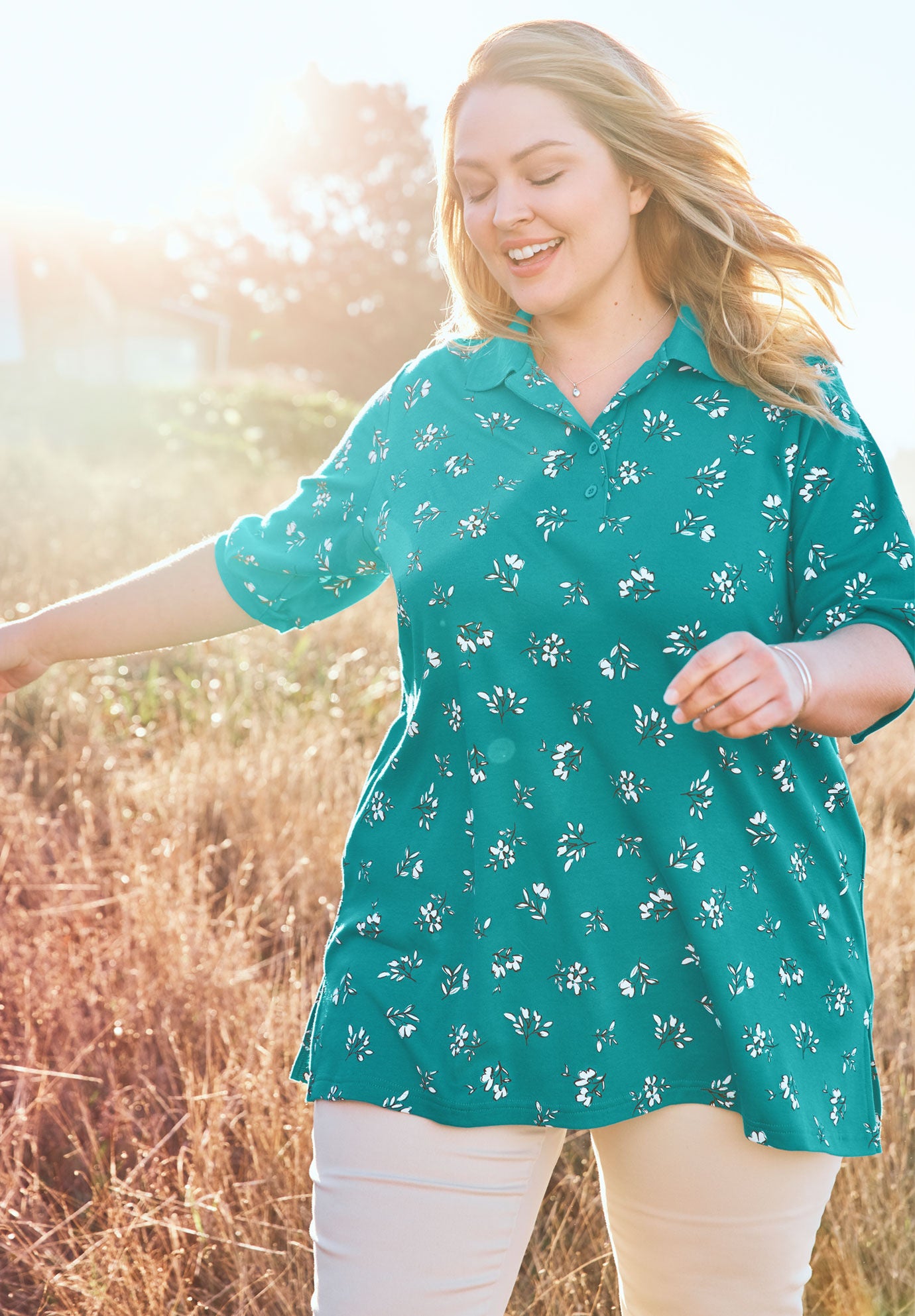 tunic length polo shirts