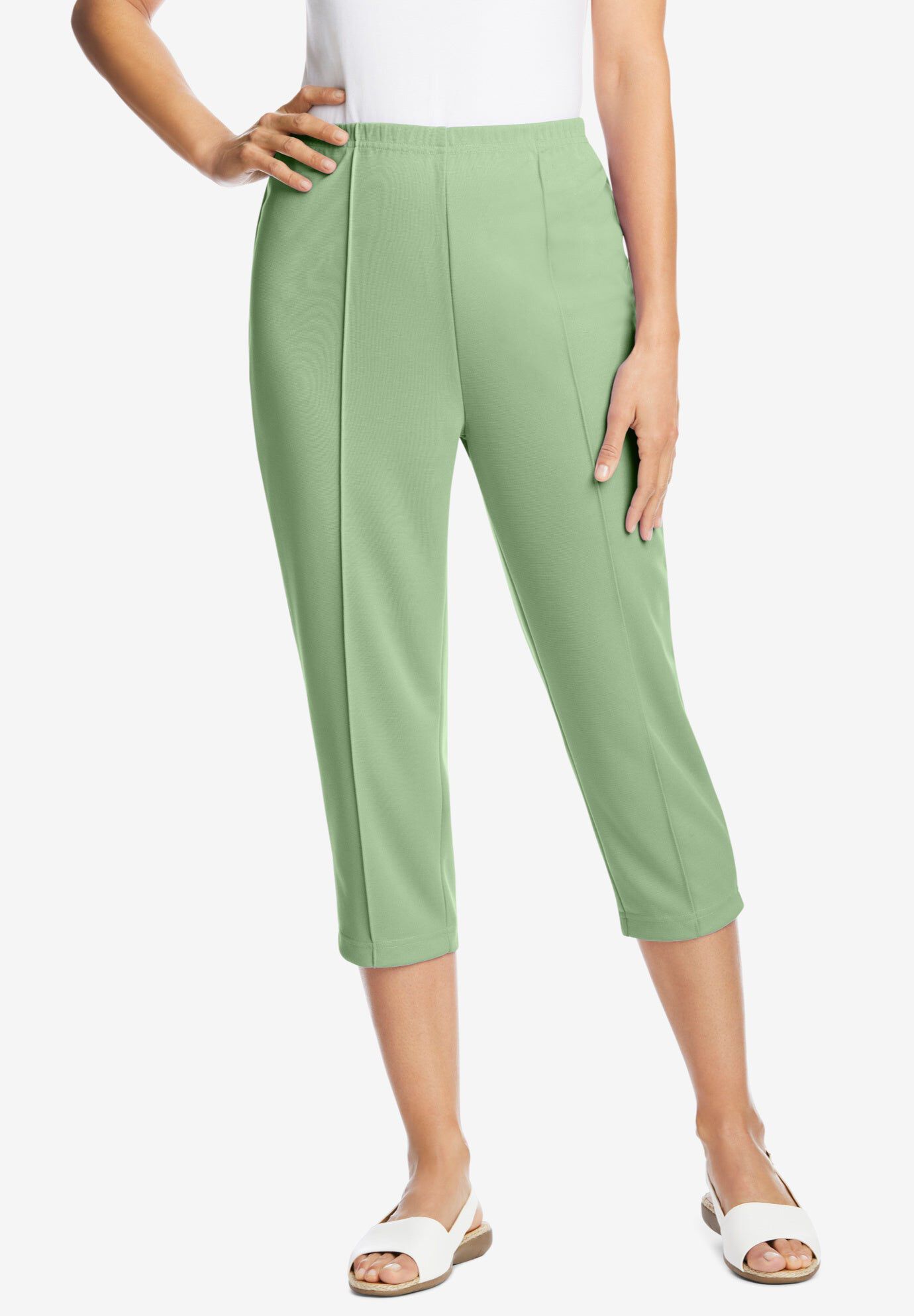 The Hassle-Free Soft Knit Capri, SAGE, hi-res image number 0