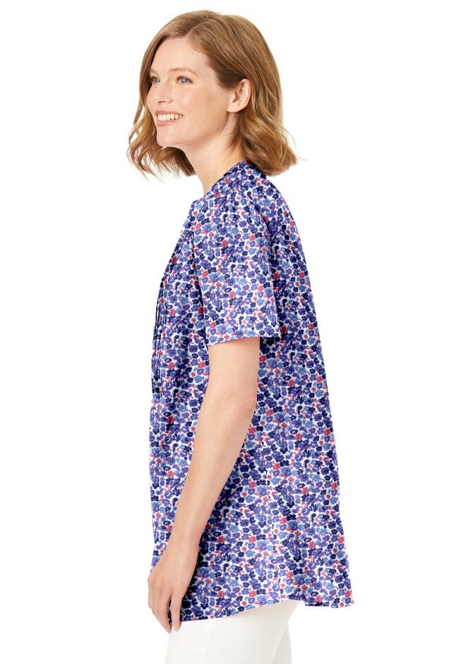 Pintucked Half-Button Tunic, NAVY BLOOMING DITSY, alternate image number 3